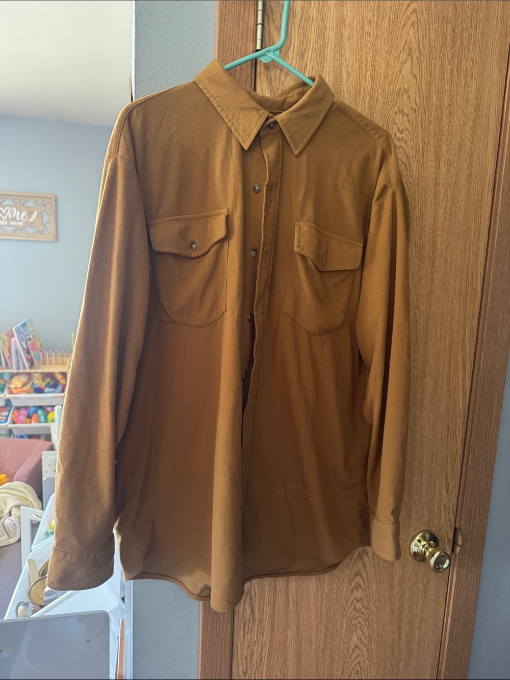 Classic Women's Button-Front Sweater Shirt in Camel